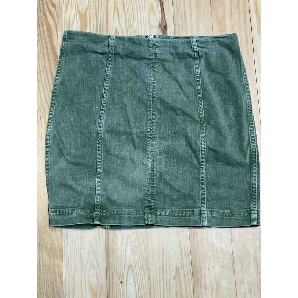 Free People Modern Femme Olive Green Denim Skirt Sz4
